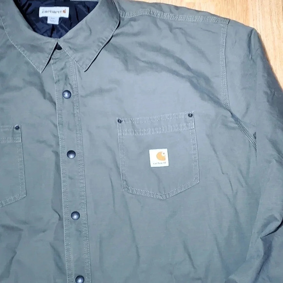 Carhartt Ripstop Flannel Lined Snap Closure Shirt Jacket Shacket 3XL Moss/Green - Picture 2 of 11